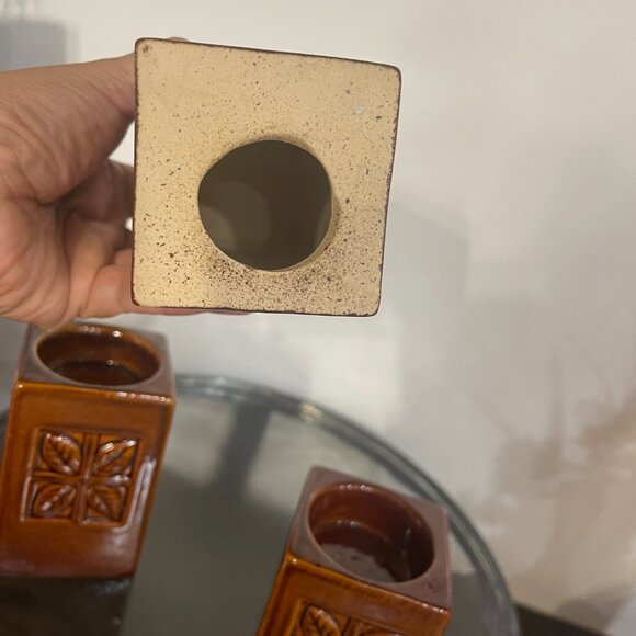 Brown Ceramic Staggered Column Candleholders with Leaf Design (Set of 3) - Picture 6 of 8